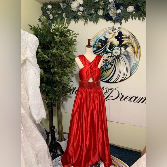 Sherri Hill Dresses & Skirts - Sherri Hill 51621 Red Gown with Crisscross Bodice Size 14